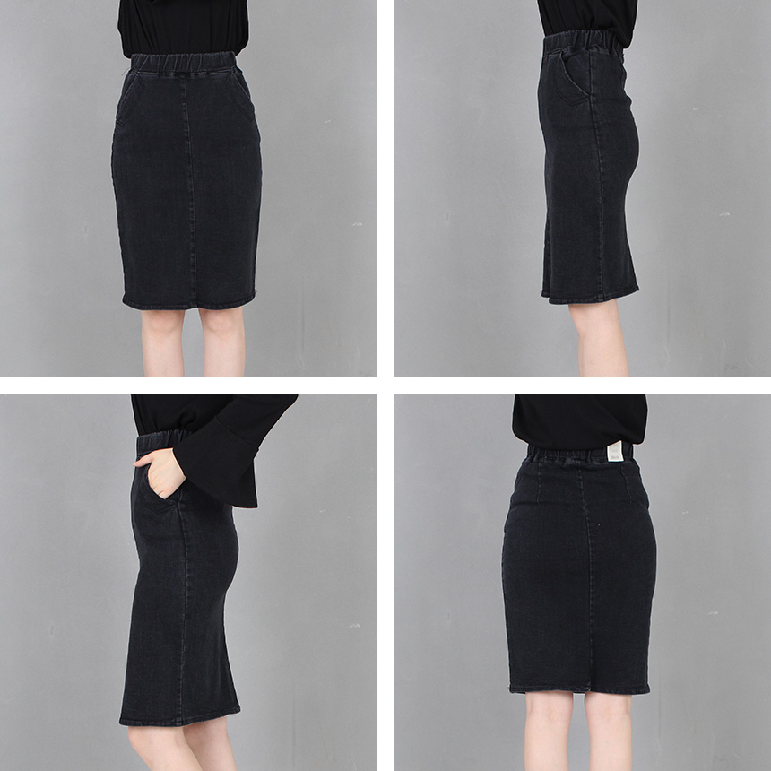Denim Skirt Midi Span Chinchilla S ~ 3XL Big Size 