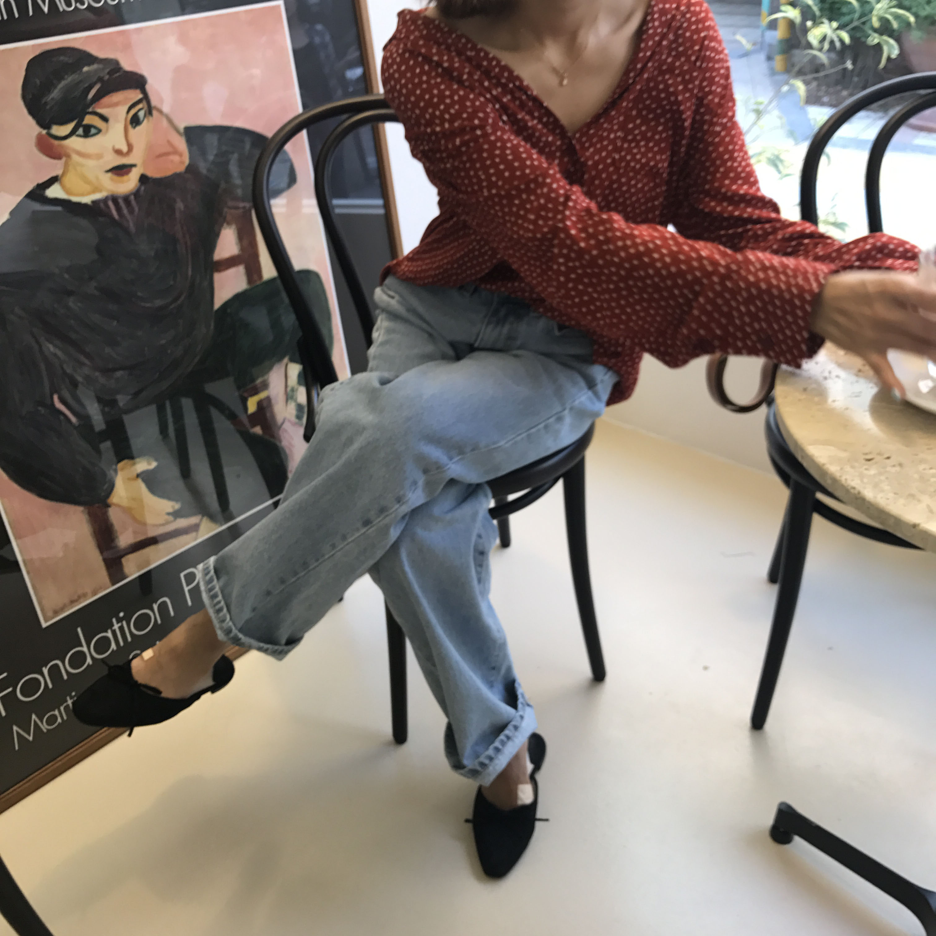 Dot blouse red. Navy polka dots chiffon shirt woma