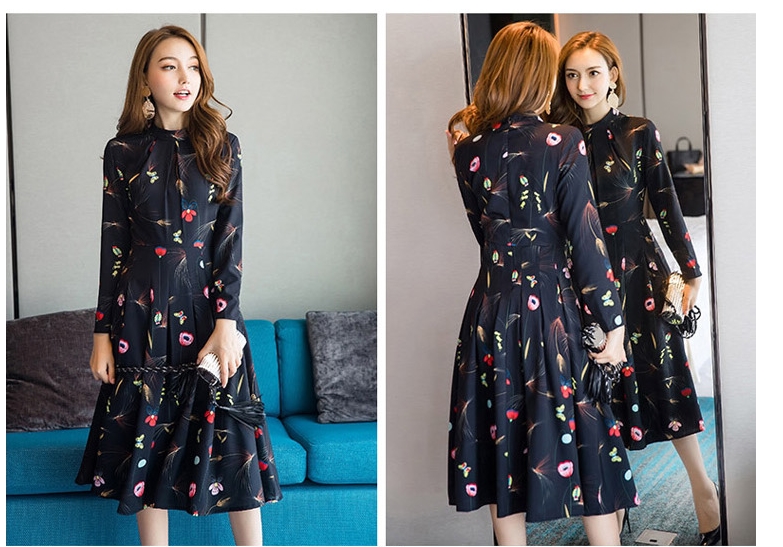 New Women Dress Flower Pattern Autumn Dress Luxury