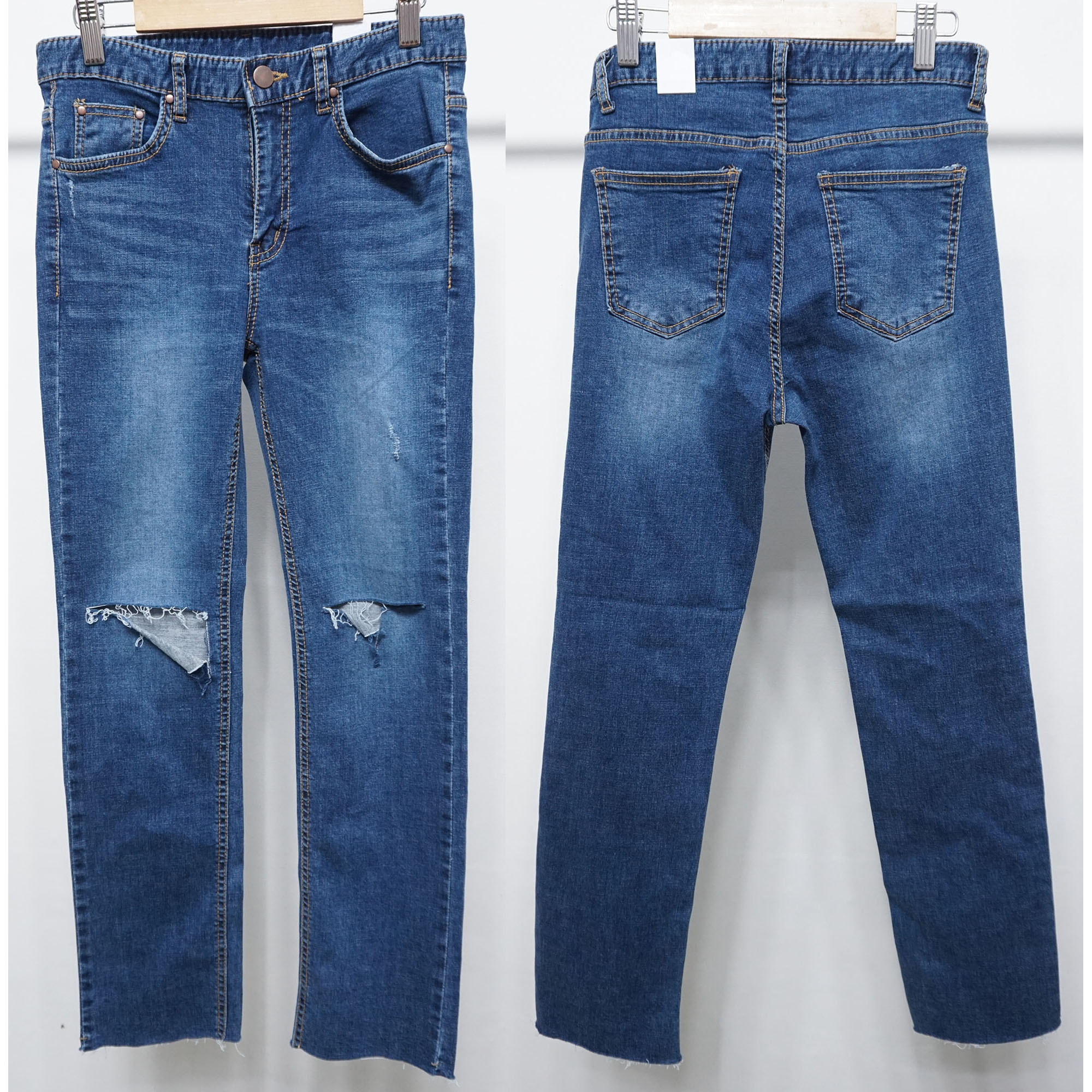 Women Jeans Pants Span Knee Cutting Date Fit Ruffl