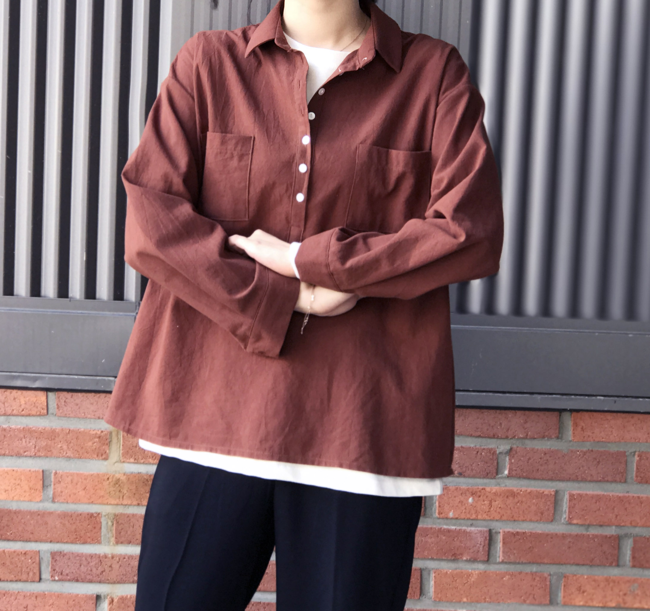 Half-open half-button cotton shirt southern color 