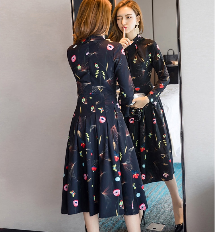 New Women Dress Flower Pattern Autumn Dress Luxury