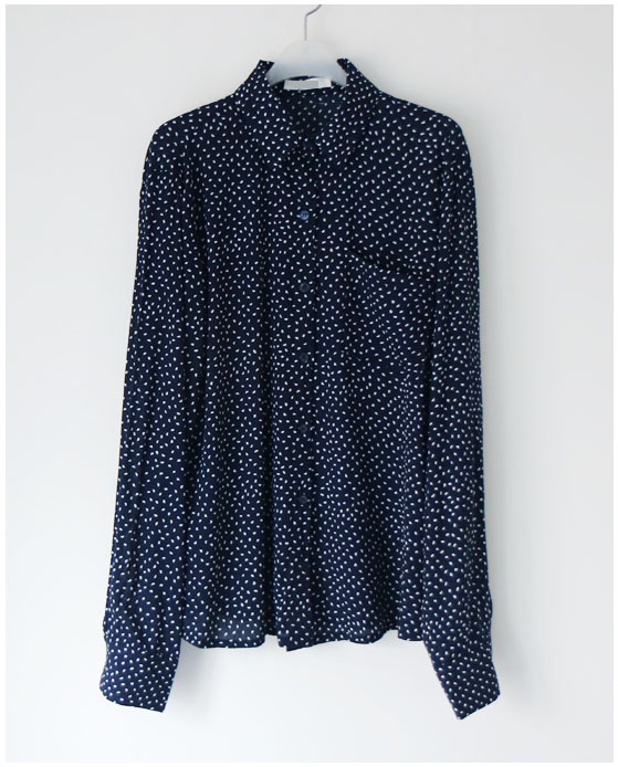 Dot blouse red. Navy polka dots chiffon shirt woma