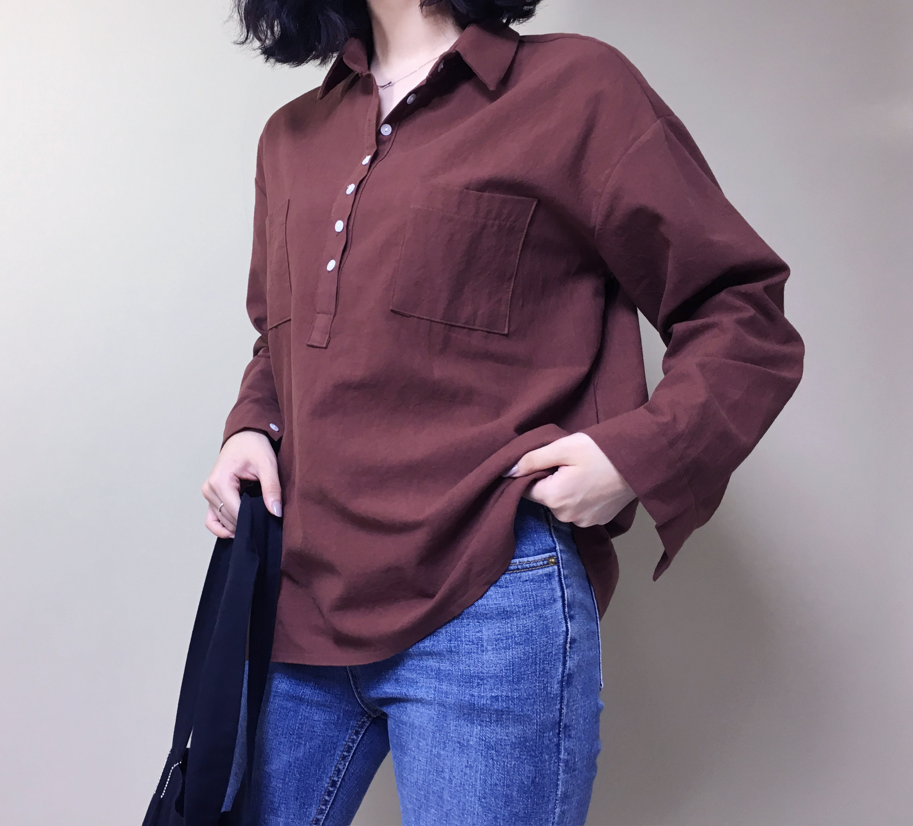 Half-open half-button cotton shirt southern color 