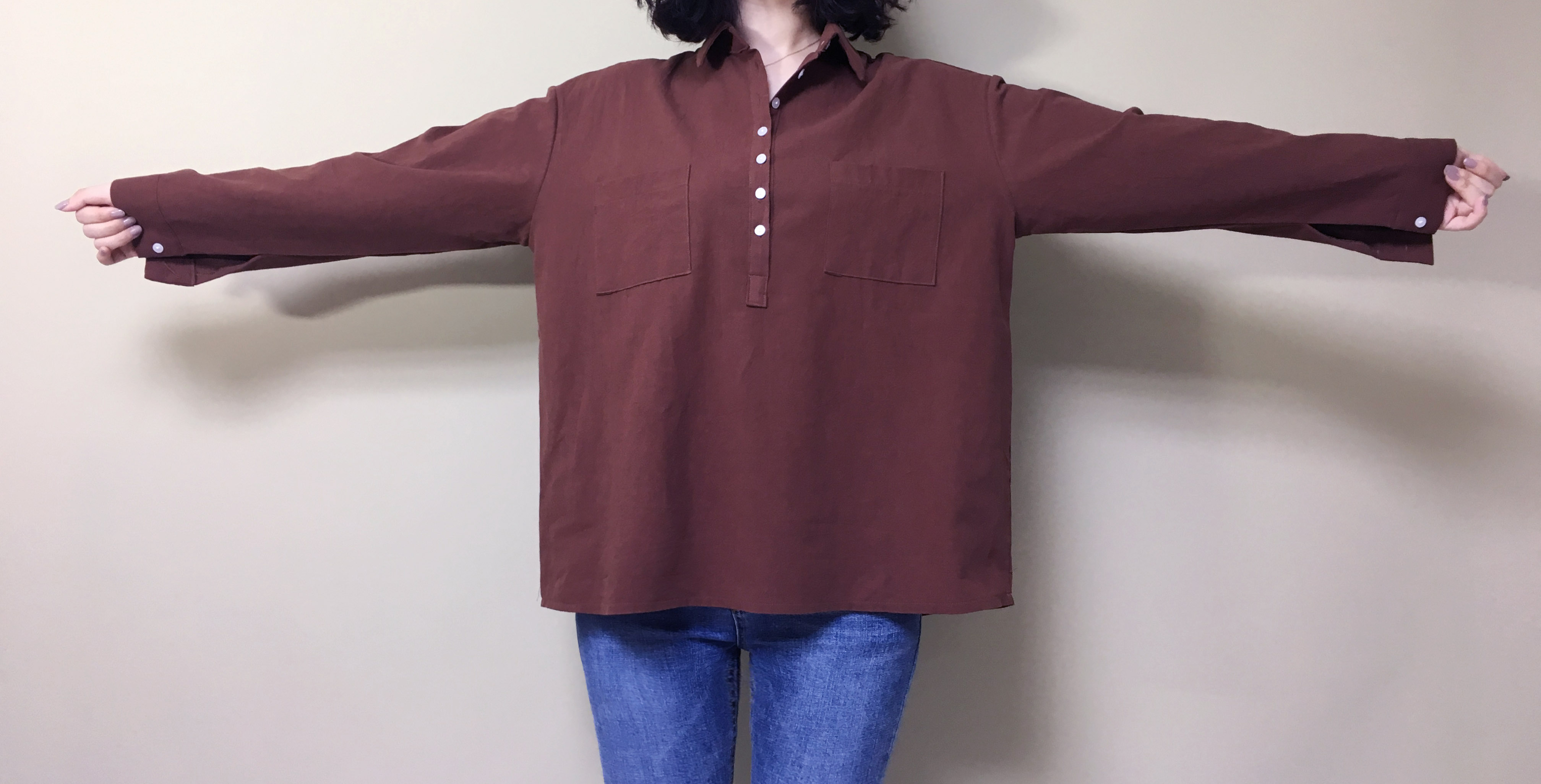 Half-open half-button cotton shirt southern color 