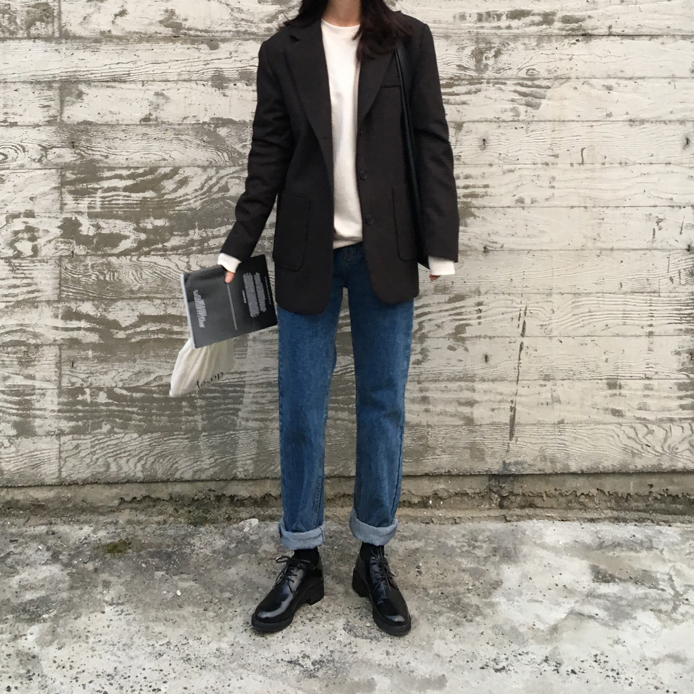 Korea Jeans Pants Roll-up Denim Pants Jeans Vintag