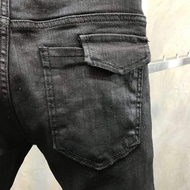 Korea Jeans Pants Black Zipper Cargo Slim Coated J