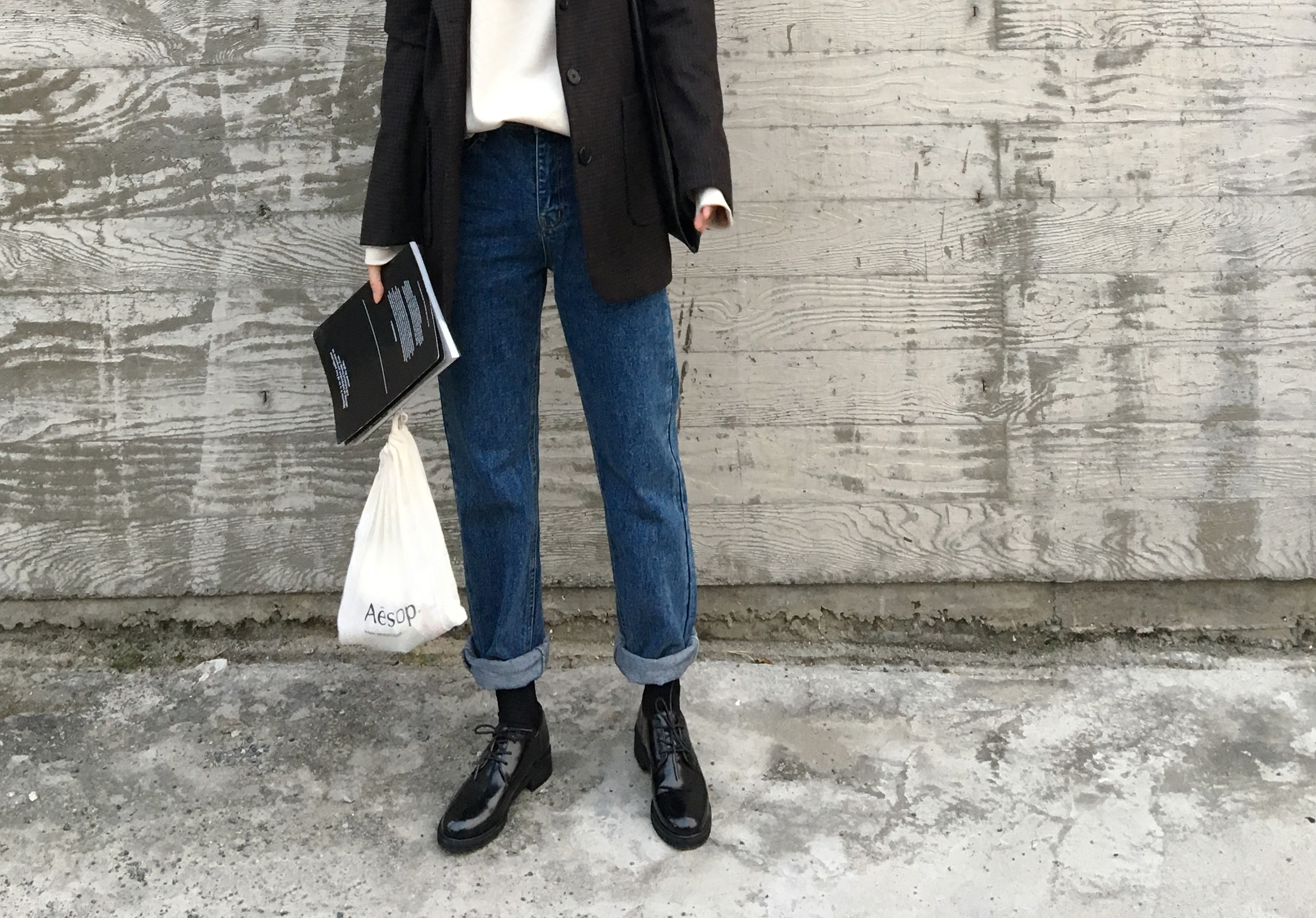 Korea Jeans Pants Roll-up Denim Pants Jeans Vintag