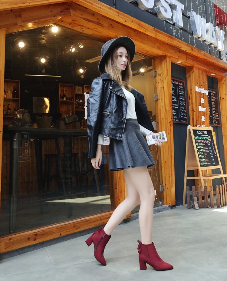 Premium Ribbon Sunglasses Suede Angle Boots 3color