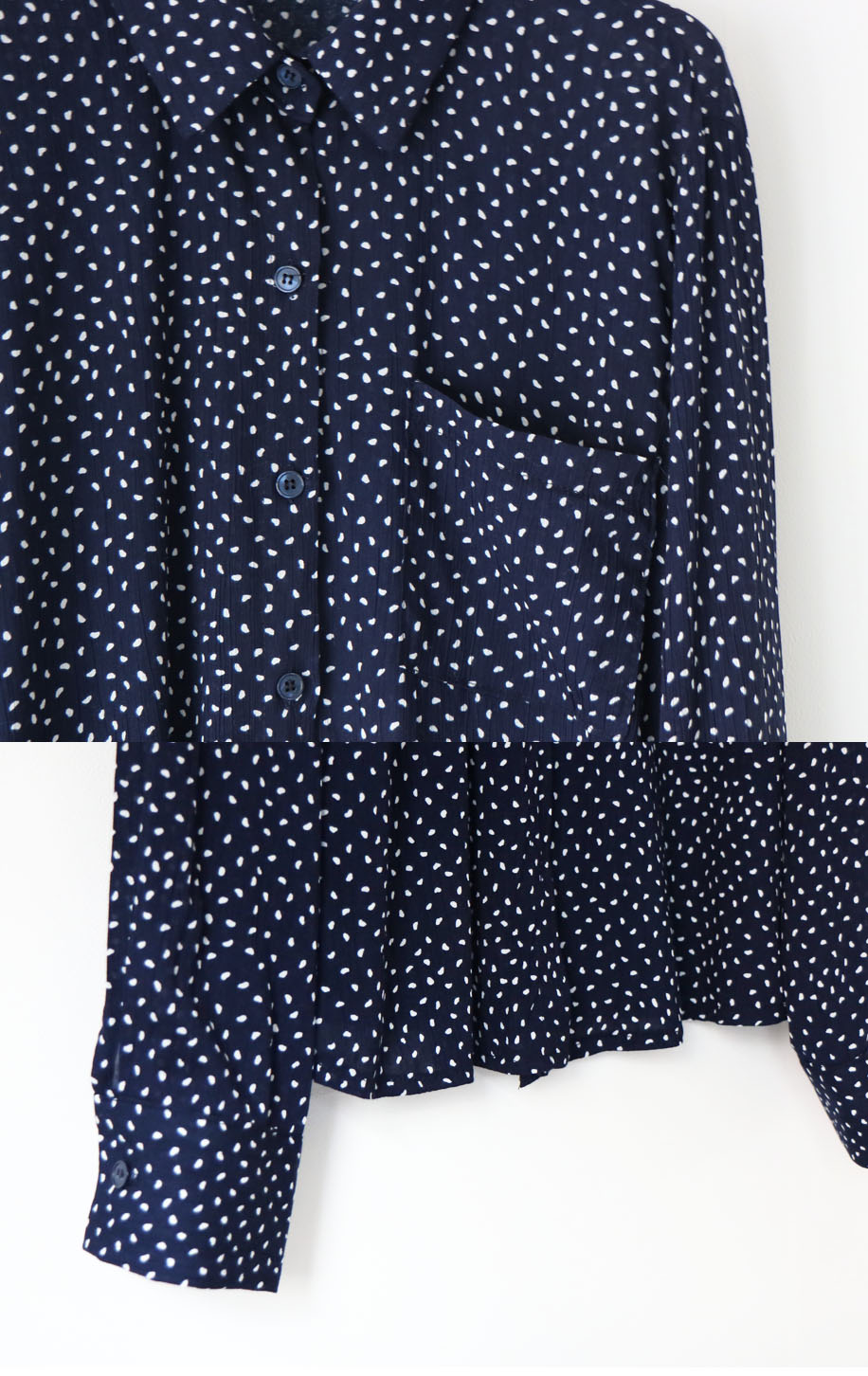 Dot blouse red. Navy polka dots chiffon shirt woma