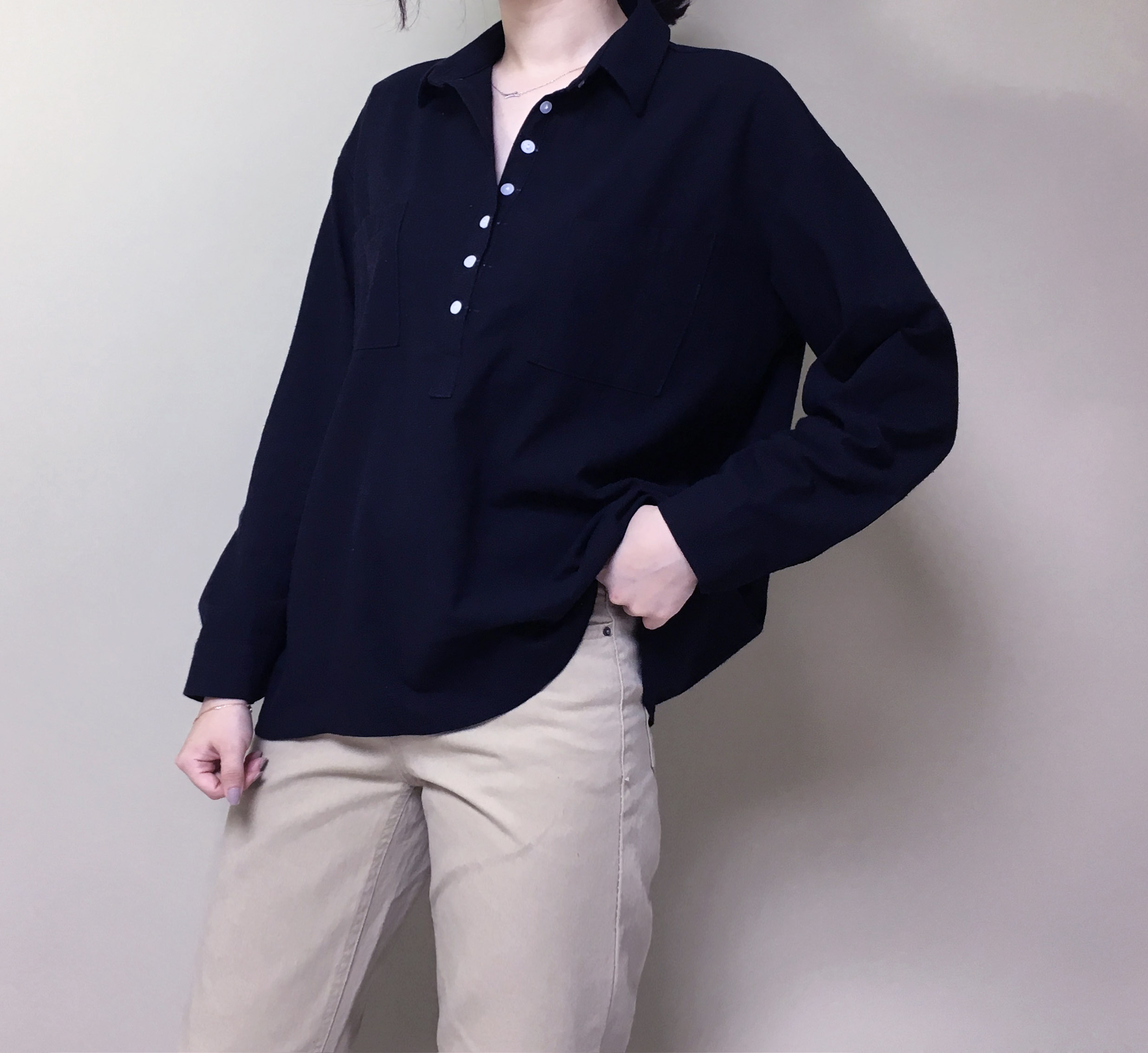 Half-open half-button cotton shirt southern color 