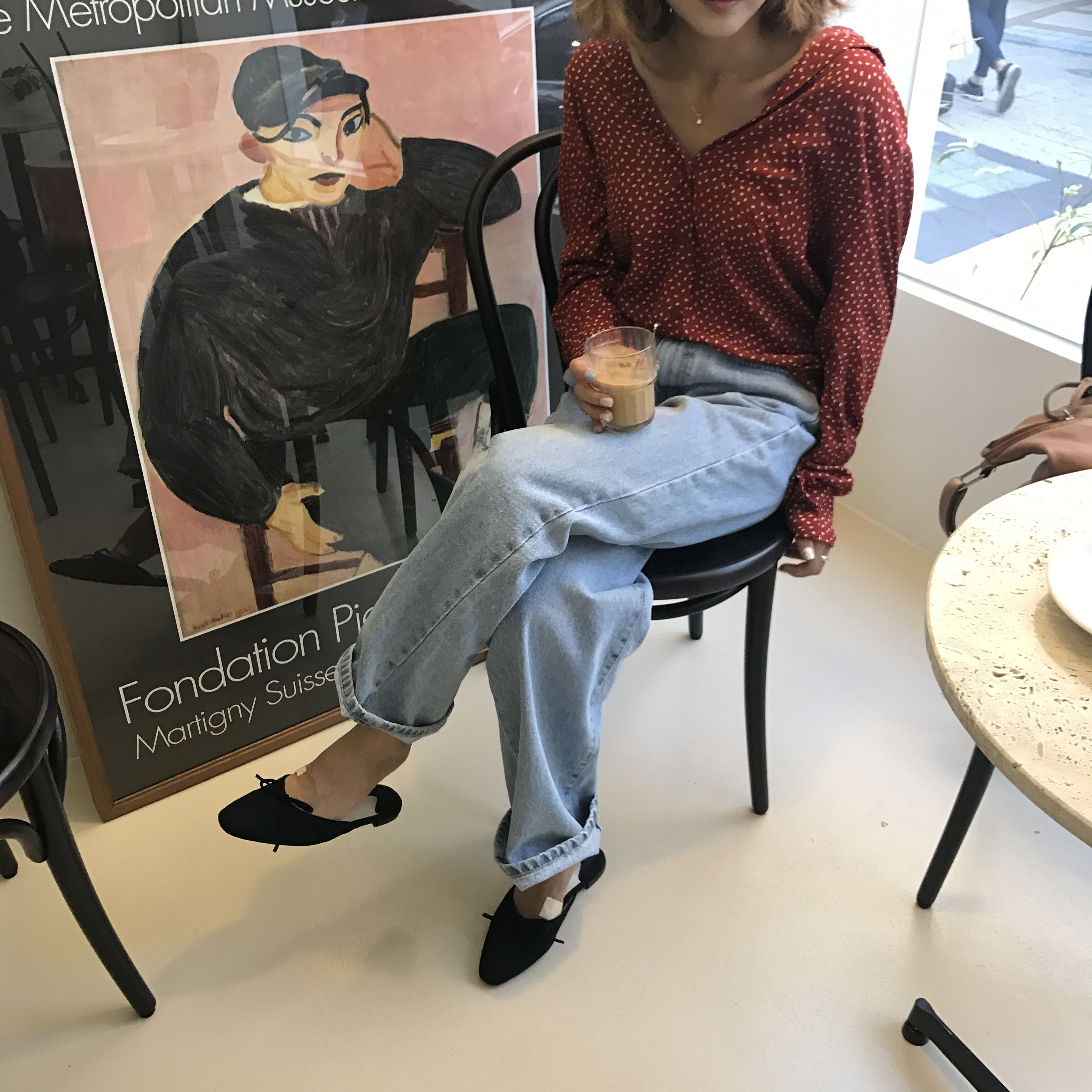 Dot blouse red. Navy polka dots chiffon shirt woma