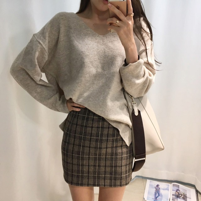 Woolen Check Mini-Skirt Classic Look Wedding Fashi