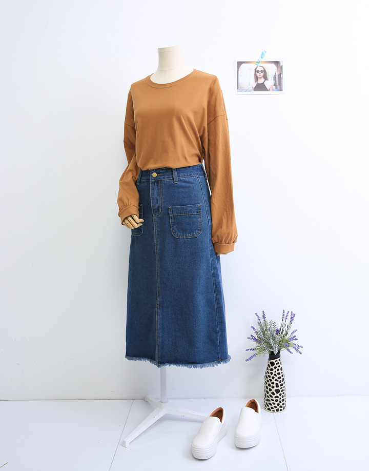 Denim Skirt Long Pocket Front Chinchilla 2 Color S