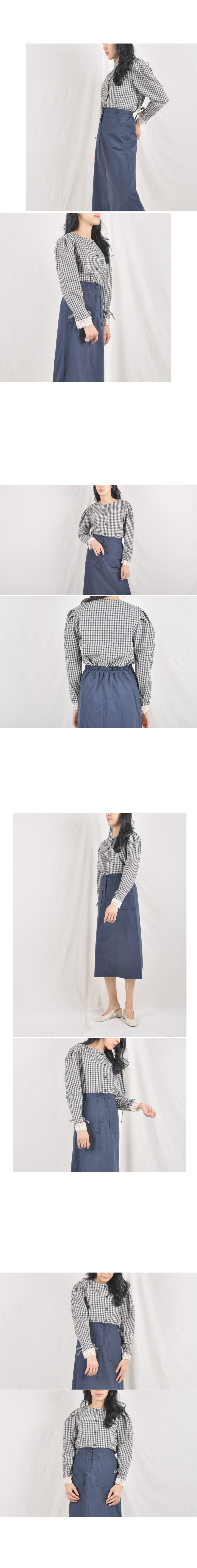 Women Blouses Lace Check Blouse Autumn Sleeved Shi