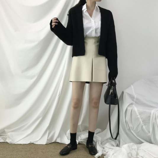 A line slit leather mini skirt 3color Casual desig