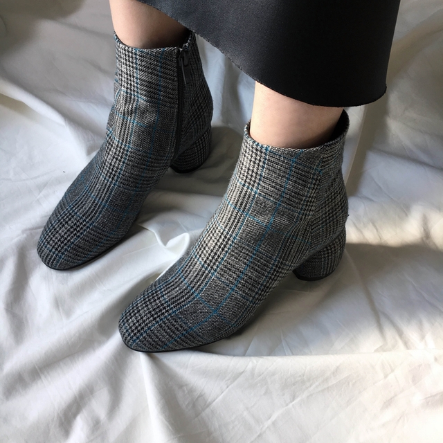 Brit Check Ankle Boots Midsole Suede Angle Round N