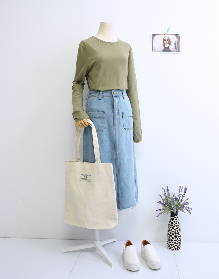 Denim Skirt Long Pocket Front Chinchilla 2 Color S