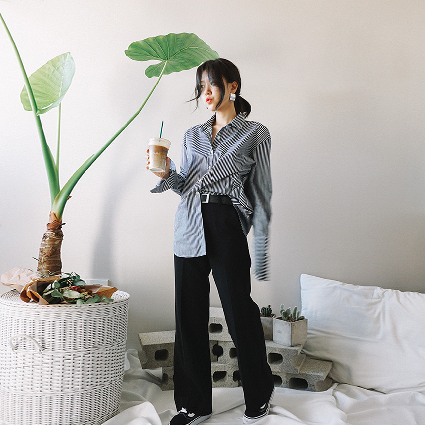 Loose-fit striped cuff -s-shirt Women's Fall Fa