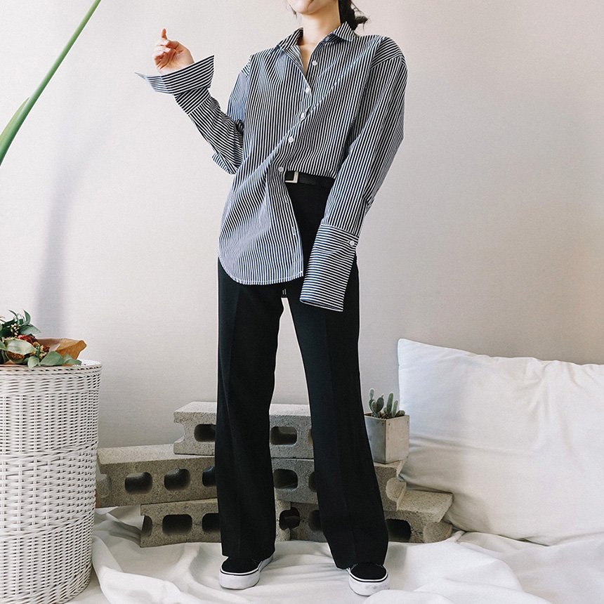 Loose-fit striped cuff -s-shirt Women's Fall Fa