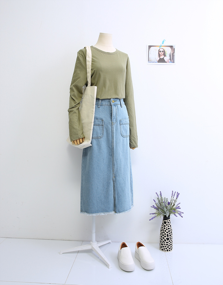 Denim Skirt Long Pocket Front Chinchilla 2 Color S