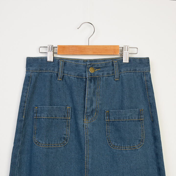 Denim Skirt Long Pocket Front Chinchilla 2 Color S