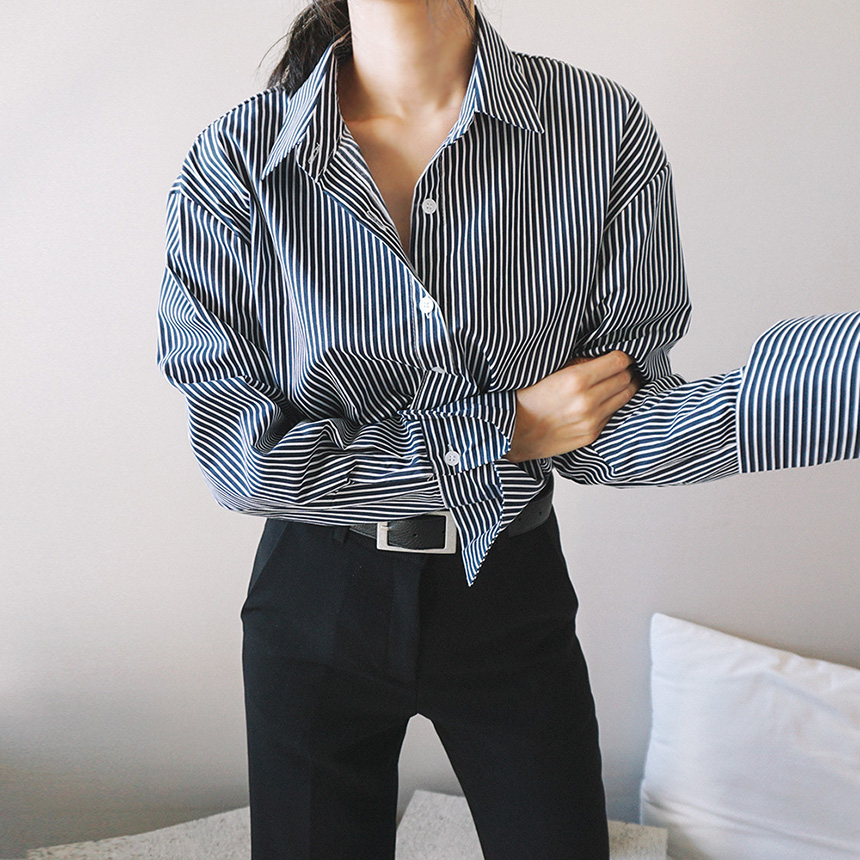 Loose-fit striped cuff -s-shirt Women's Fall Fa