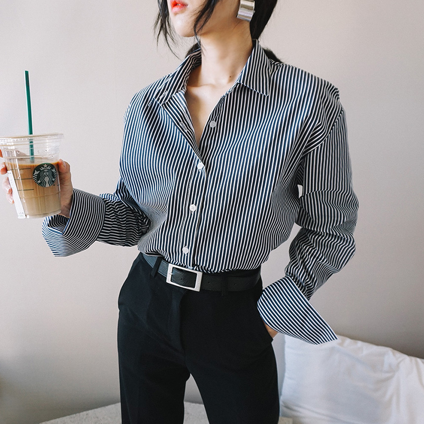 Loose-fit striped cuff -s-shirt Women's Fall Fa