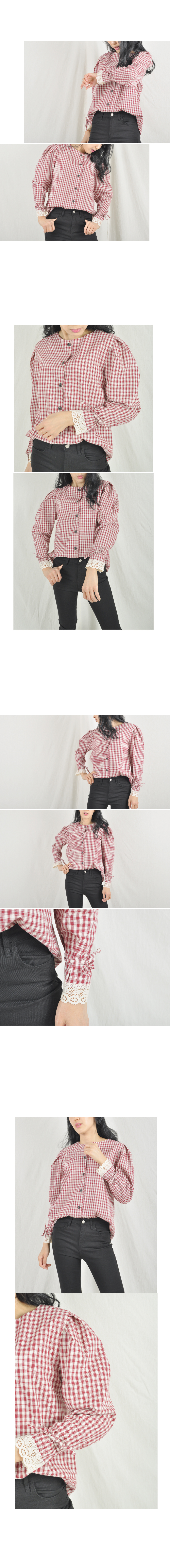 Women Blouses Lace Check Blouse Autumn Sleeved Shi