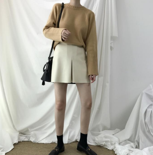 A line slit leather mini skirt 3color Casual desig