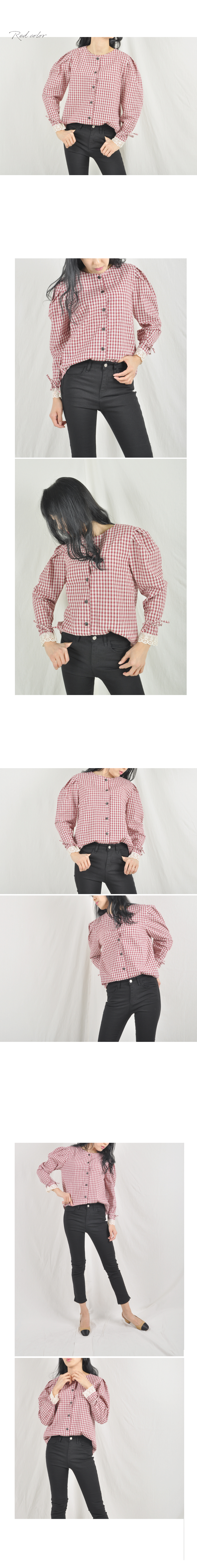 Women Blouses Lace Check Blouse Autumn Sleeved Shi