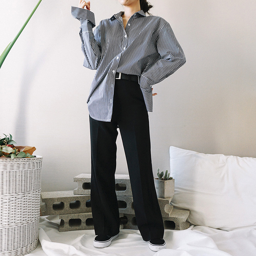 Loose-fit striped cuff -s-shirt Women's Fall Fa