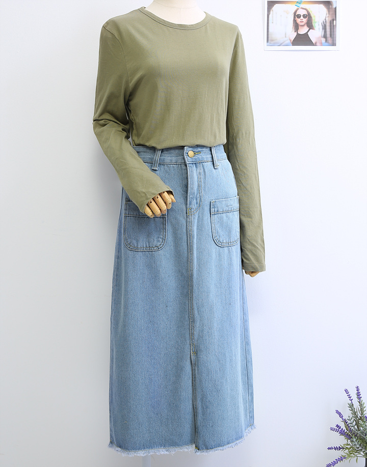 Denim Skirt Long Pocket Front Chinchilla 2 Color S