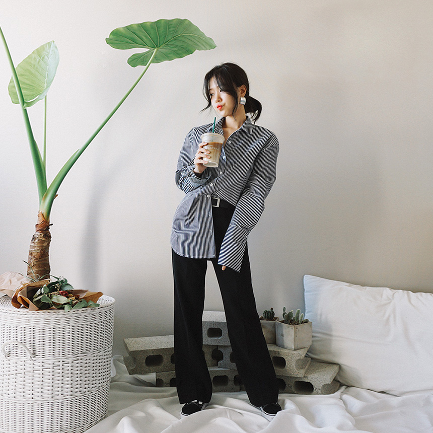 Loose-fit striped cuff -s-shirt Women's Fall Fa