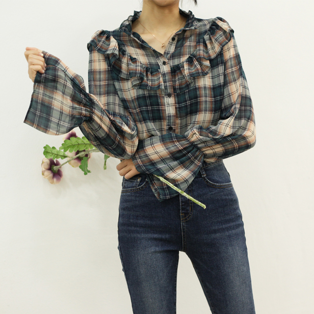 Women Blouses check Chiffon blouse Daily coordinat