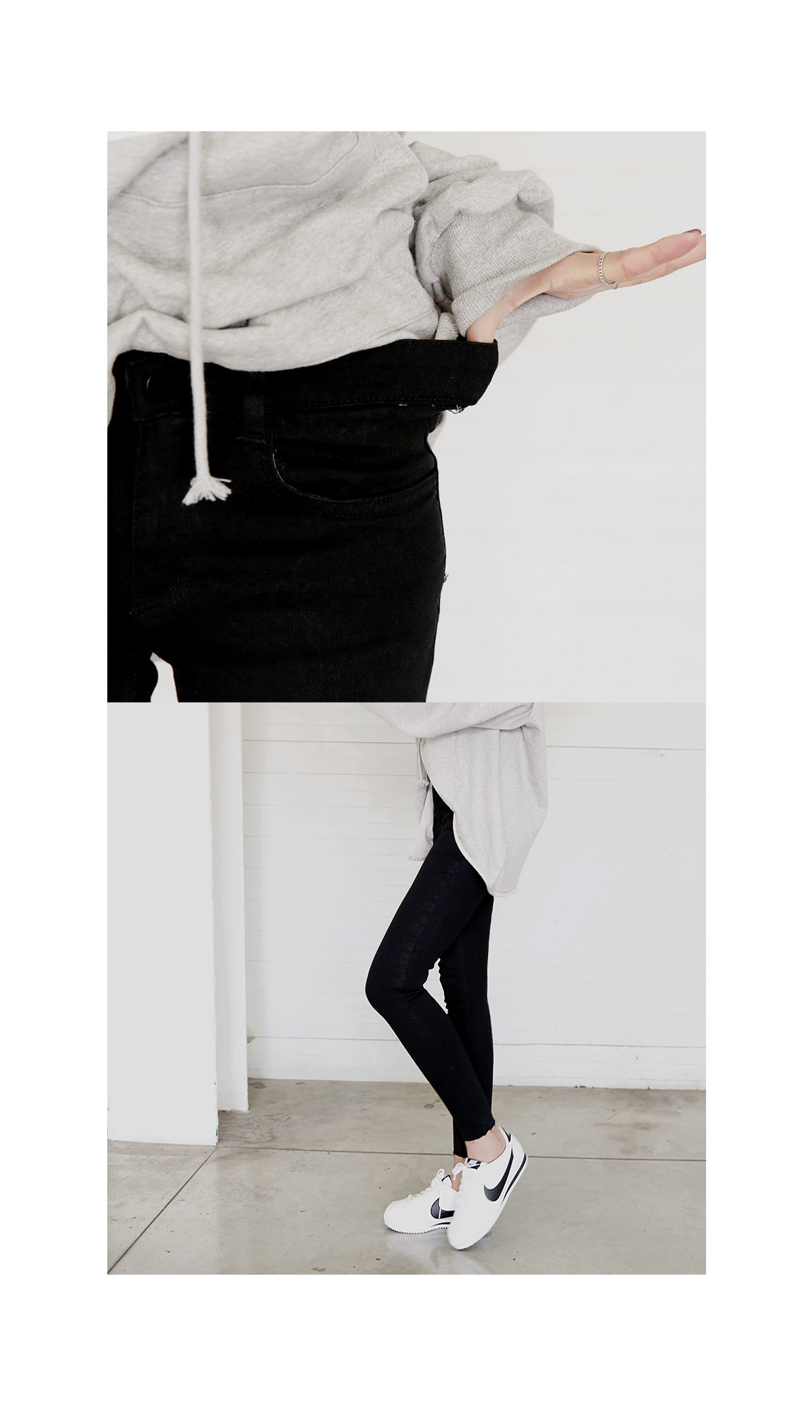 Korea Jeans Pants Span Waist Bands Black Skinny Je