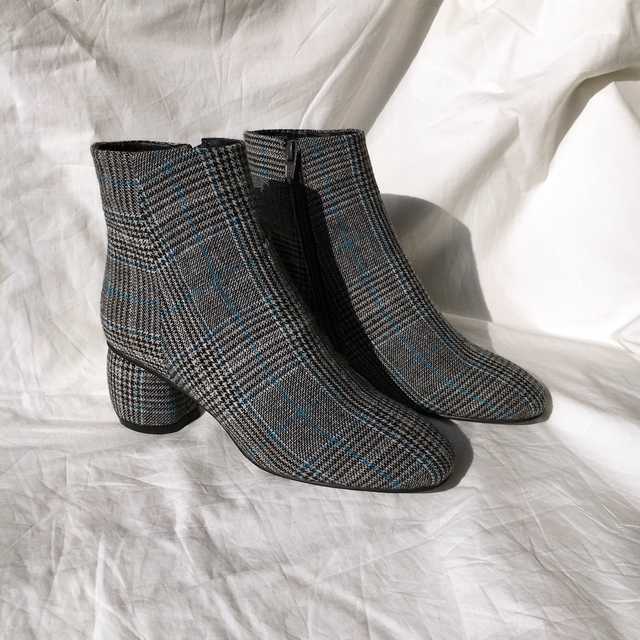 Brit Check Ankle Boots Midsole Suede Angle Round N