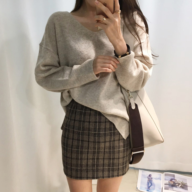 Woolen Check Mini-Skirt Classic Look Wedding Fashi