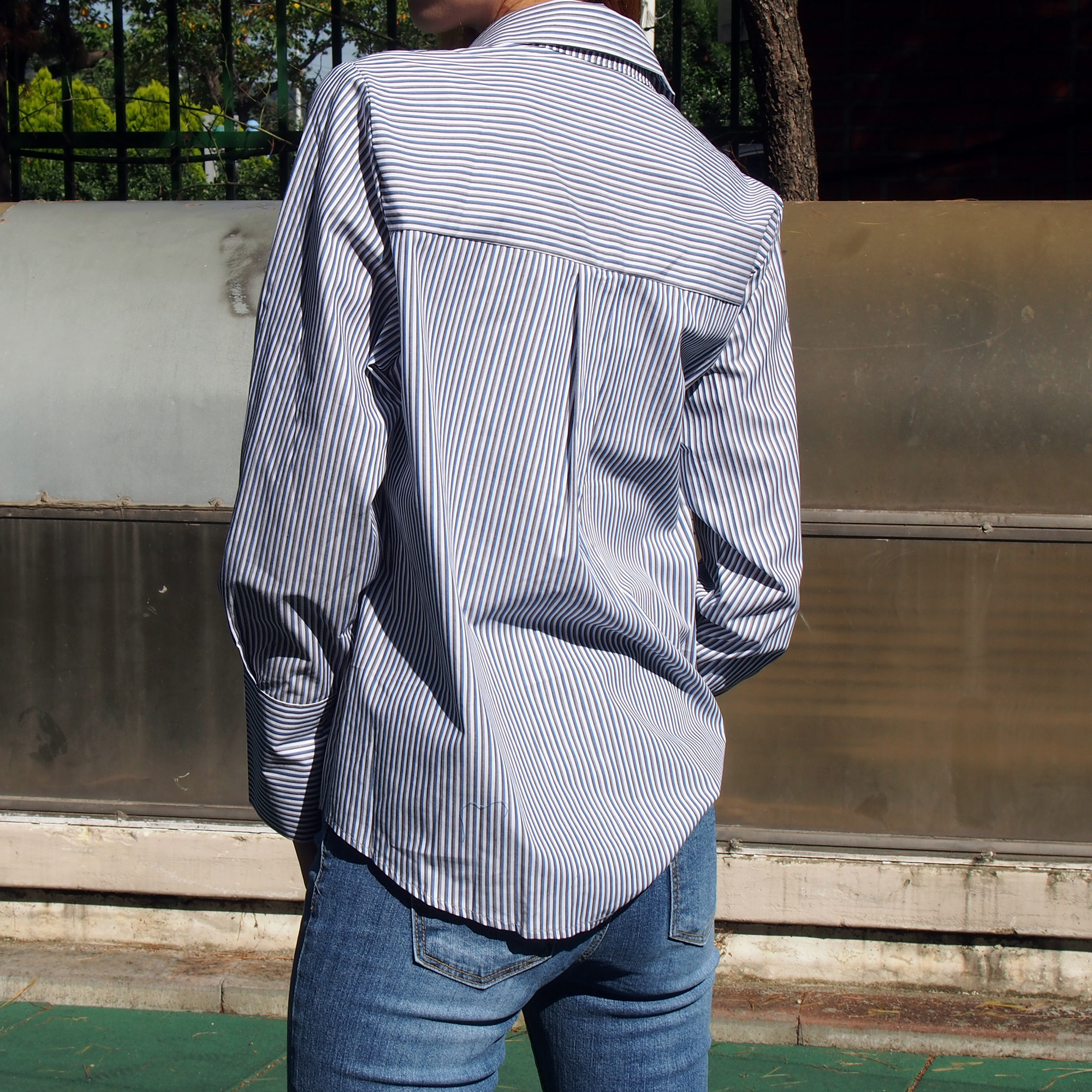 Double Striped Shirt 1color Blue Gray Girl Autumn 