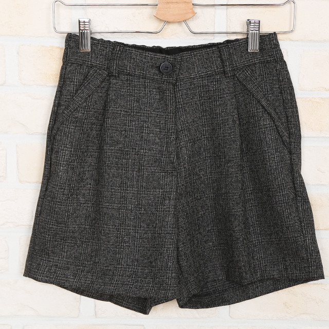 Women Short Pants Olive 4 Check Wool Bending Dress