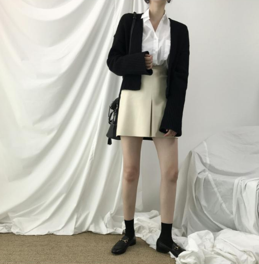 A line slit leather mini skirt 3color Casual desig