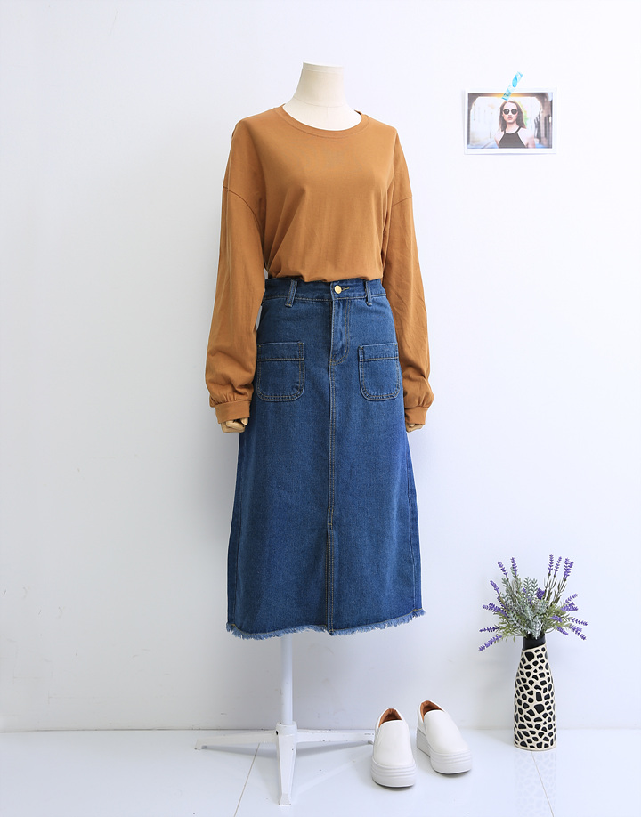 Denim Skirt Long Pocket Front Chinchilla 2 Color S