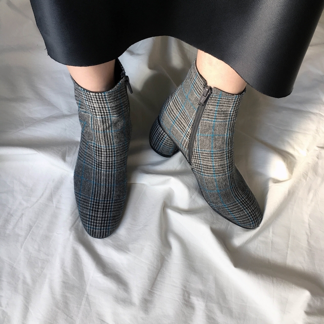 Brit Check Ankle Boots Midsole Suede Angle Round N