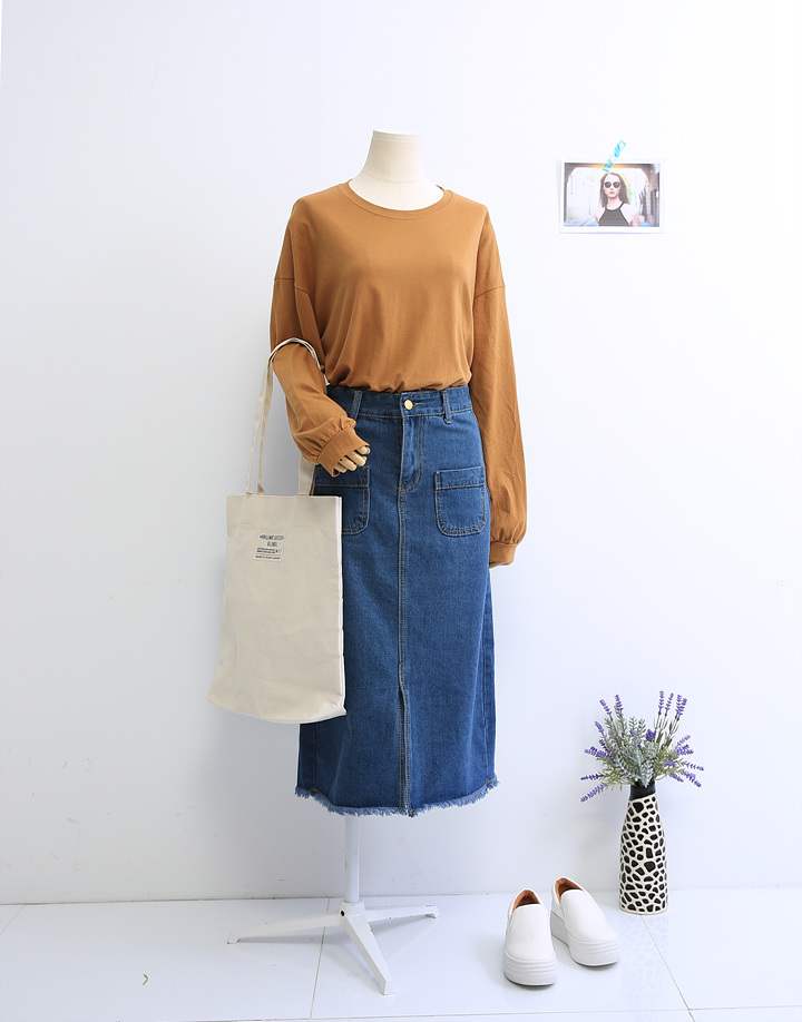 Denim Skirt Long Pocket Front Chinchilla 2 Color S
