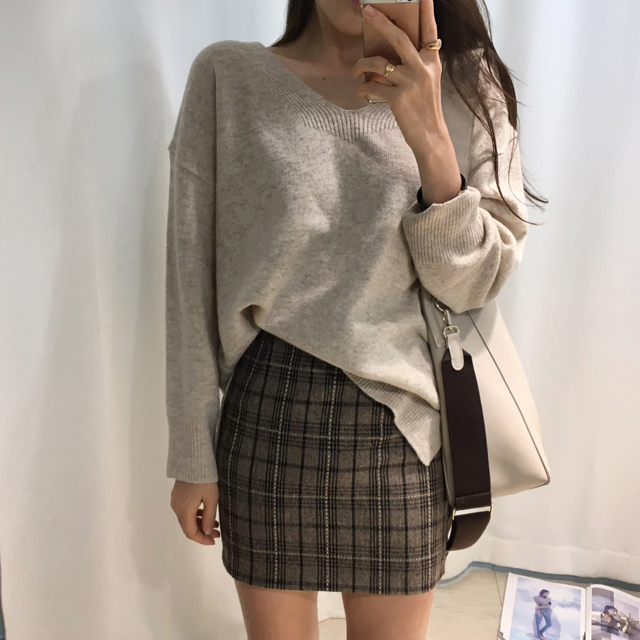 Woolen Check Mini-Skirt Classic Look Wedding Fashi