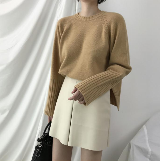 A line slit leather mini skirt 3color Casual desig