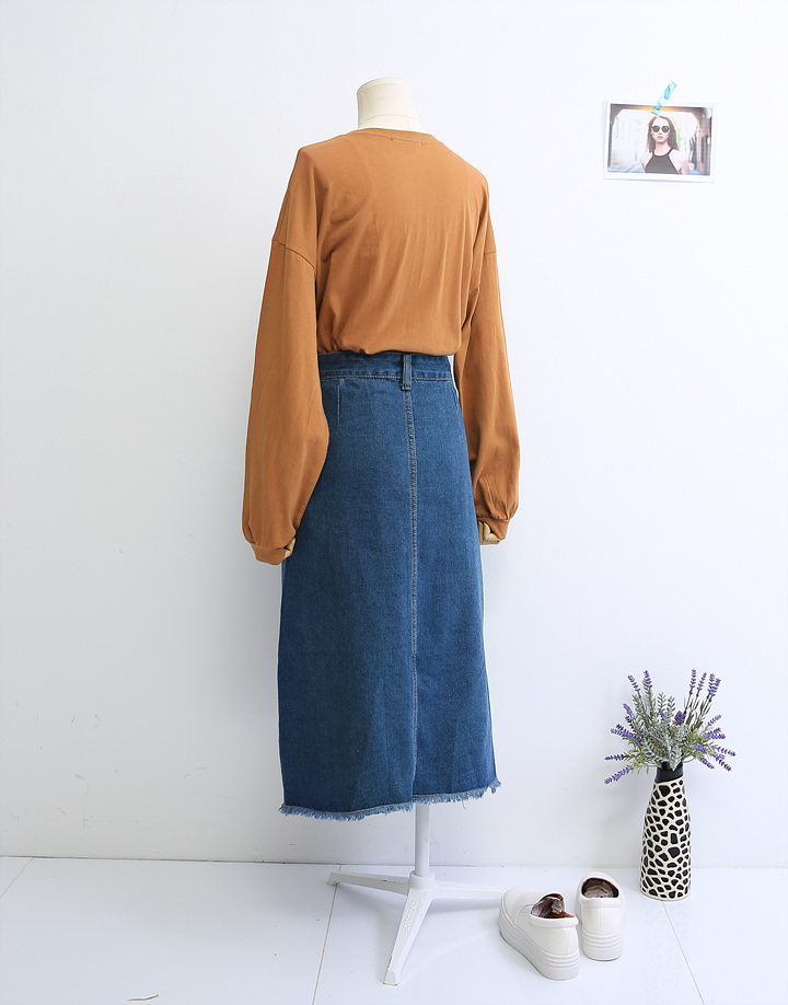 Denim Skirt Long Pocket Front Chinchilla 2 Color S