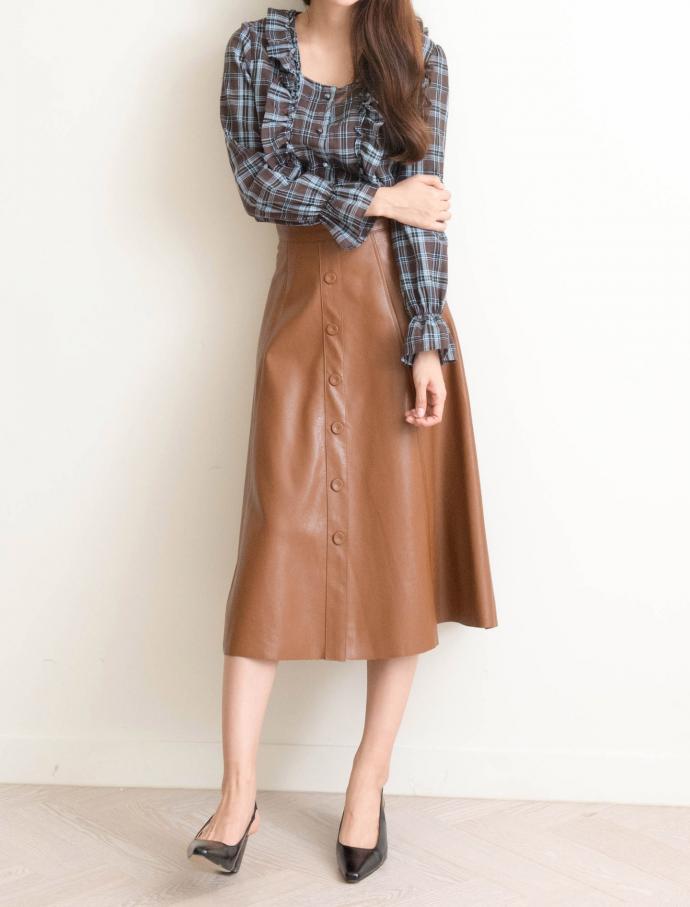 Women Blouses Square Neck Frilly Check Blouse Love