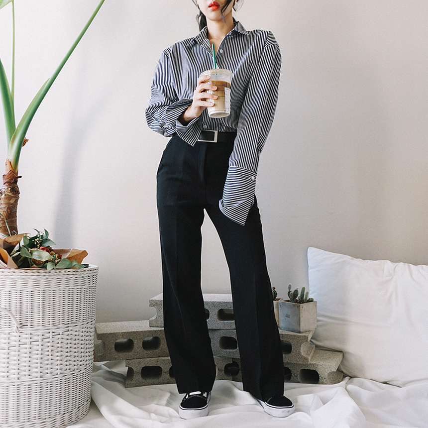 Loose-fit striped cuff -s-shirt Women's Fall Fa