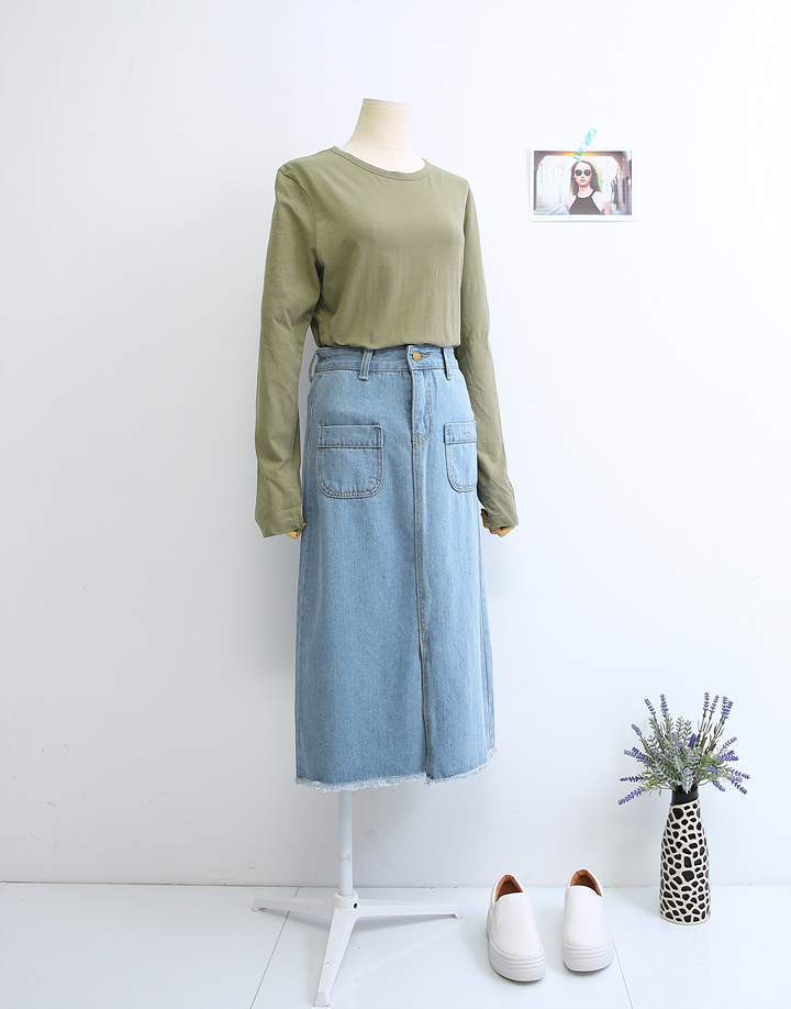 Denim Skirt Long Pocket Front Chinchilla 2 Color S